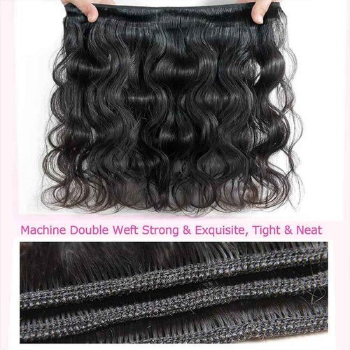 Brazilian Body Wave Virgin with Lace Closure(14 16 18 with12 Closure) Human Hair Unprocessed Hair with Closure 4X4 Lace Natural Black Hair