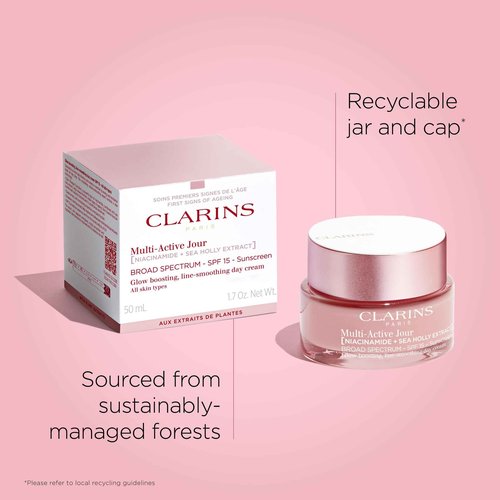 Clarins NEW Multi-Active Day Cream SPF 15 with Niacinamide | Smooth Fine Lines | Visibly Tighten Pores | Even Tone and Texture | Boost Glow | Strengthen Moisture Barrier | All Skin Types | 1.7 Ounces