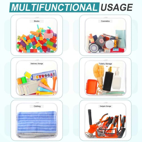 Sanwuta 10 Pcs Hard Zipper Case Clear Hard Pouches Plastic Zipper Pencil Box Toy Storage Bins Portable Plastic Container for Travel Toiletry Office Cosmetic Block Puzzle Organizer(L,Clear)