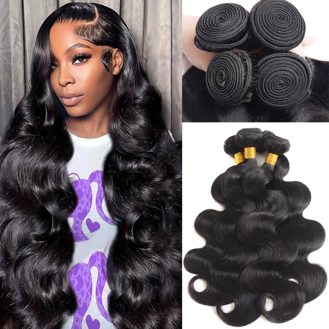 Hoyrhra 14A Human Hair Bundles 14 16 18 20 inch 4 Bundles Human Hair 100% Unprocessed Brazilian Virgin Hair Bundles Deals Quick Weaves Hair Extensions