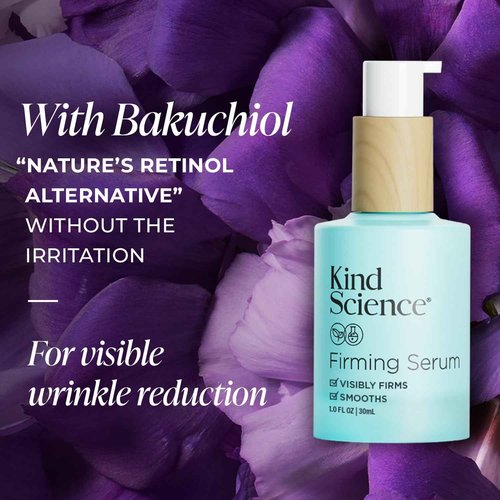 Kind Science Firming Face Serum for Women - Hyaluronic Acid Serum for Face Visibly Smooths Wrinkles - Bakuchiol Retinol Alternative with Peptides - Anti Aging Skin Care for Sensitive Skin, 1 fl oz