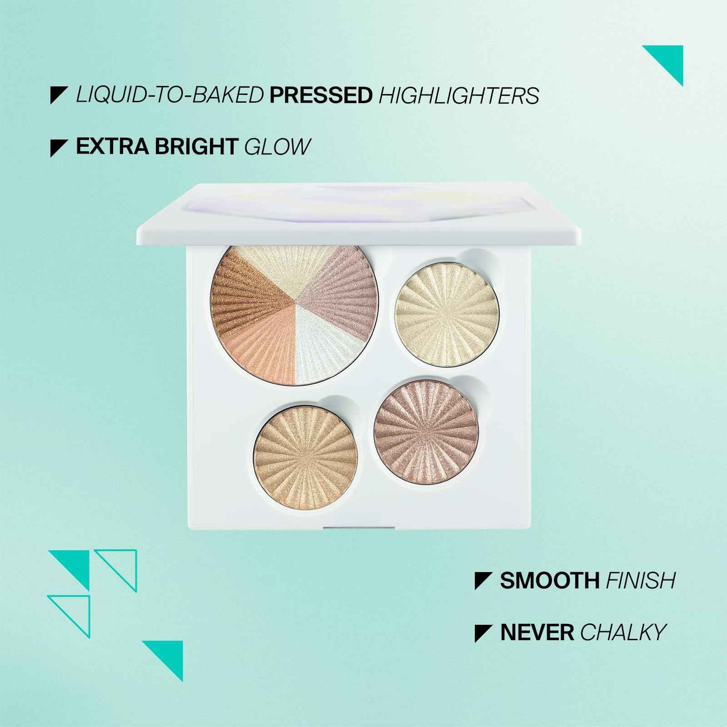 Highlighter Palette Face Makeup | Glow Up - 8 Shades in 4 Pans | Pearl Shimmer Liquid-To-Baked Powder Highlighter | Refillable Pan & Integrated Mirror | Cruelty-Free Beauty Essential |