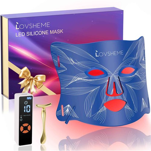 Lovsheme Red Light Therapy for Face, LED Face Mask Light Therapy, Red Light Therapy Mask for Acne, Wrinkles and Skin Rejuvenation, 320 LEDs, 3 Modes, 10-Min Auto Off, Eye Protection Included
