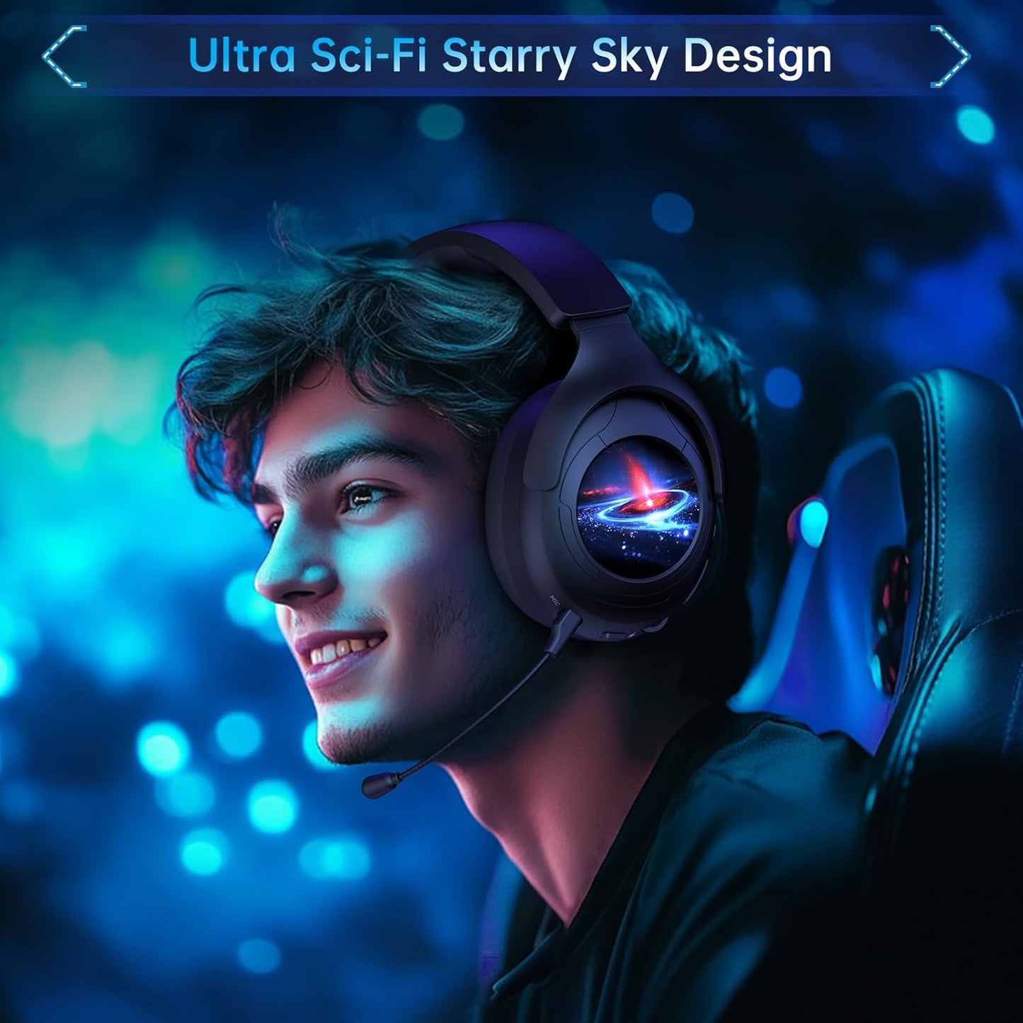 2.4GHz Gaming Headset Wireless for PS5, PS4, PC, Switch, Fortnite/Minecraft/FPS Gamers, Bluetooth 5.3 Gaming Headphones with Noise Canceling Mic, 45H+ Battery, Bass Sound, RGB Light -Black