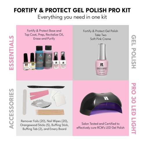 RC Red Carpet Manicure Fortify & Protect - Complete Gel Nail System with LED Light for 21-Day Long-Lasting, Chip-Free Nails, Professional and Easy Application (Fortify & Protect Pro Kit)