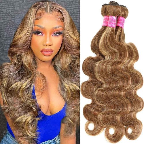 P4/27 Human Hair Highlight Honey Blonde Body Wave Bundles 100% Unprocessed Brazilian Virgin Hair Ombre Brown Highlight Body Wave 3 Bundles for Black Women