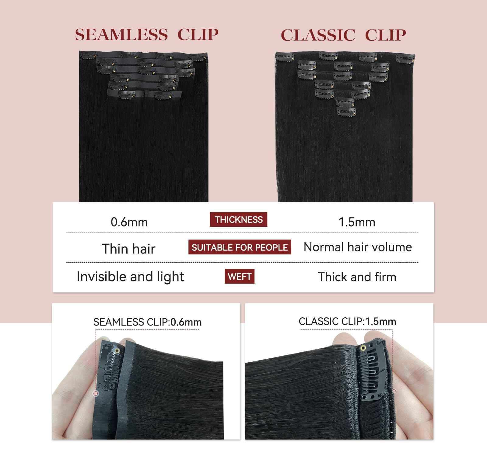 LOVELINE Seamless Clip in Hair Extensions Real Human Hair, Luxury Remy Human Hair Extensions Clip ins for Women, 24 Inch 110g 7Pcs, Off Black