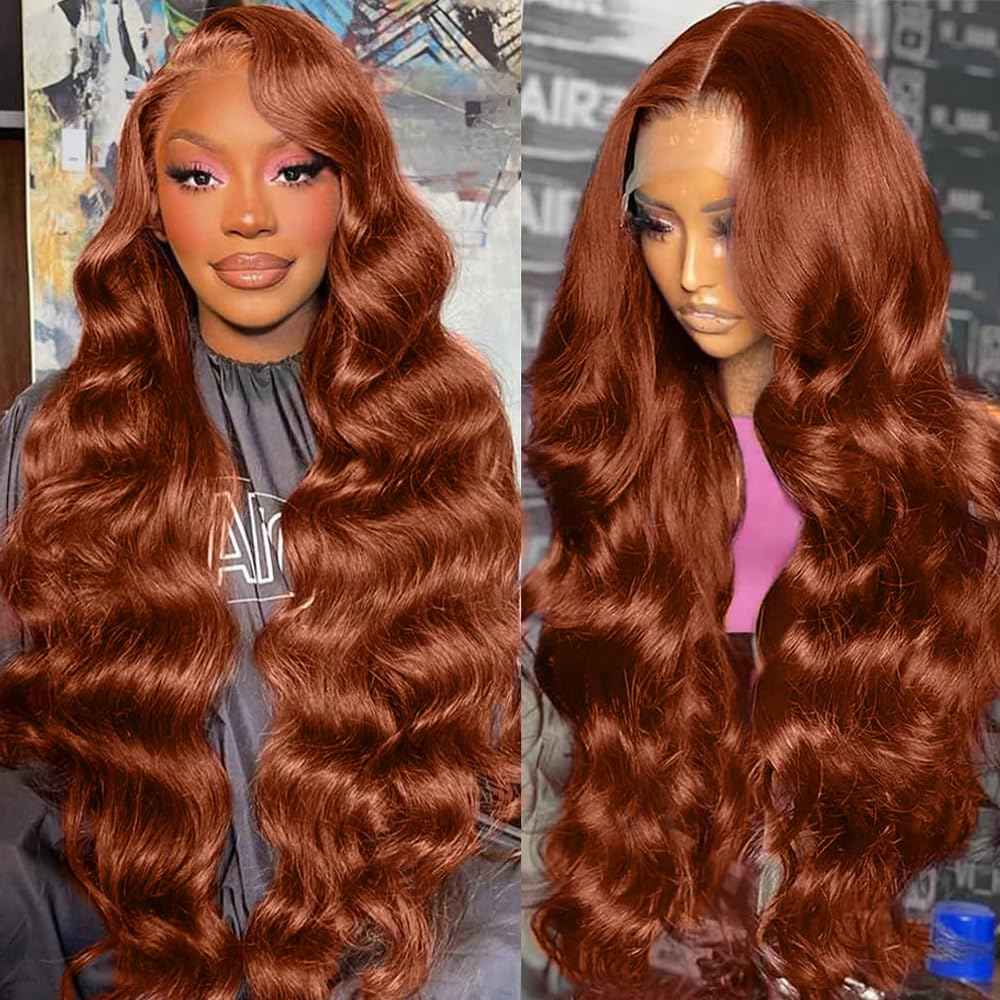 KTOOYKE 30 Inch Reddish Brown Lace Front Wigs Human Hair Body Wave 13x6 Hd Transparent Lace Front Wigs Human Hair Pre Plucked with Baby Hair 200% Density Auburn Human Hair Lace Front Wigs