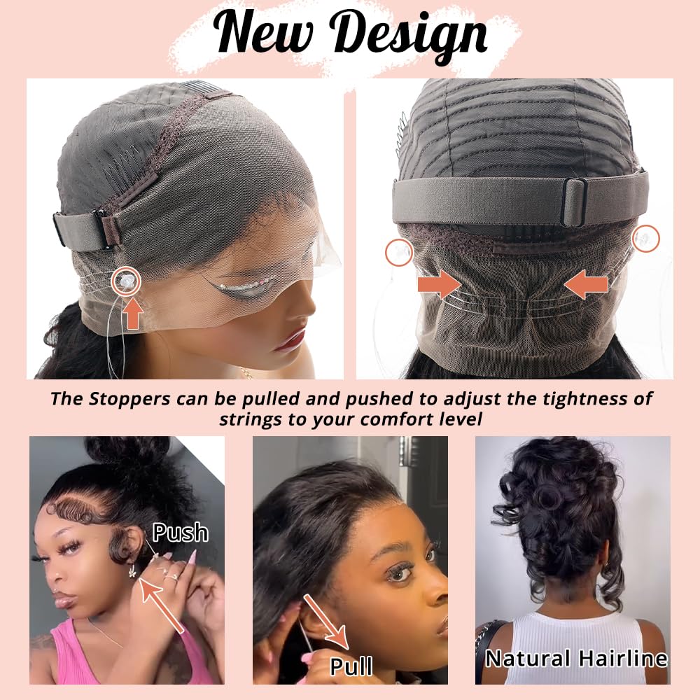 PRUWIGS 360 Lace Front Wigs Human Hair Body Wave 200% Density 20 Inch Upgraded Hidden Straps 360 HD Full Lace Wigs Human Hair With Drawstring Pre Plucked With Baby Hair for Women Natural Black