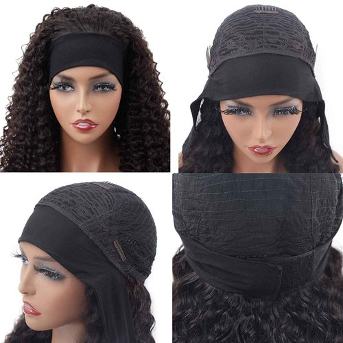 XSY Headband Wig Human Hair Deep Wave Human Hair Wigs 24 Inch Virgin Brazilian None Lace Front Wig Glueless Machine Made Wigs for Black Women Natural Colour