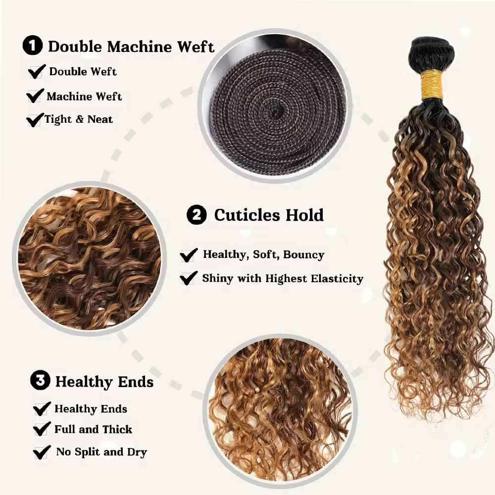 28 30 32 inch P4/27 Human Hair Bundles Ombre Highlight Water Wave Bundles Honey Brown Human Hair Bundle Blonde and Brown Color