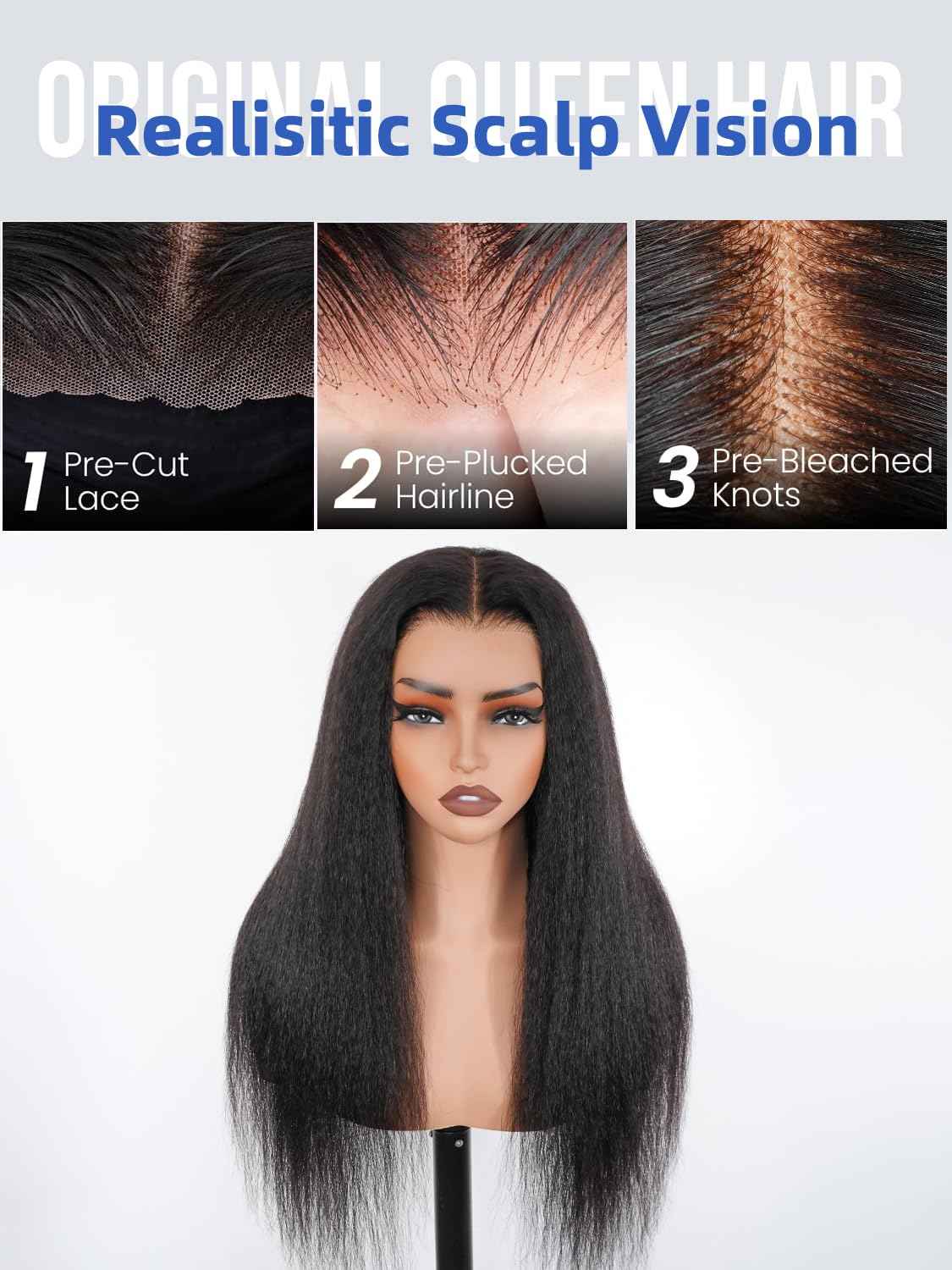 Kinky Straight Glueless Wigs Human Hair 5x7 Wear and Go Wigs Pre Plucked Pre Cut Lace Wig for Women invisible Lace Beginner Friendly 20Inches