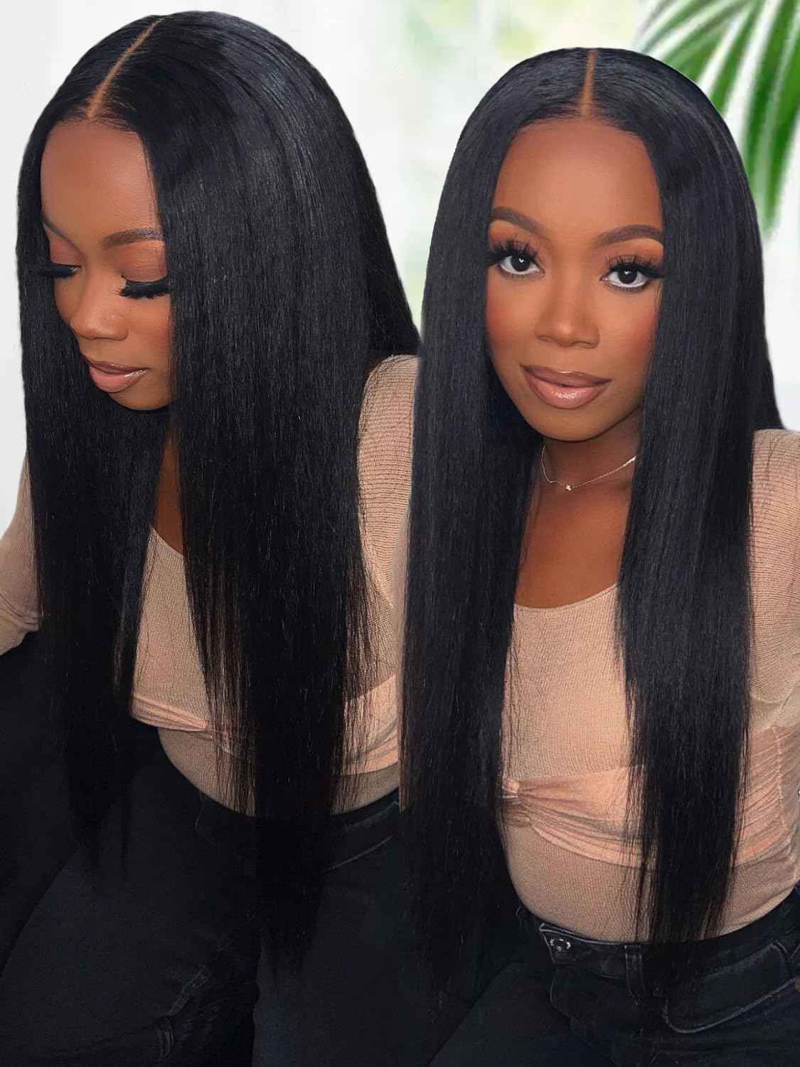 KLAIYI Yaki Straight Bundles Human Hair Weaves Unprocessed Real Virgin Hair Sew In Extensions One Bundle Of 20Inch, 12A Kinky Straight Double Wefts for Women Cllip In Light Yaki Natural Black Color