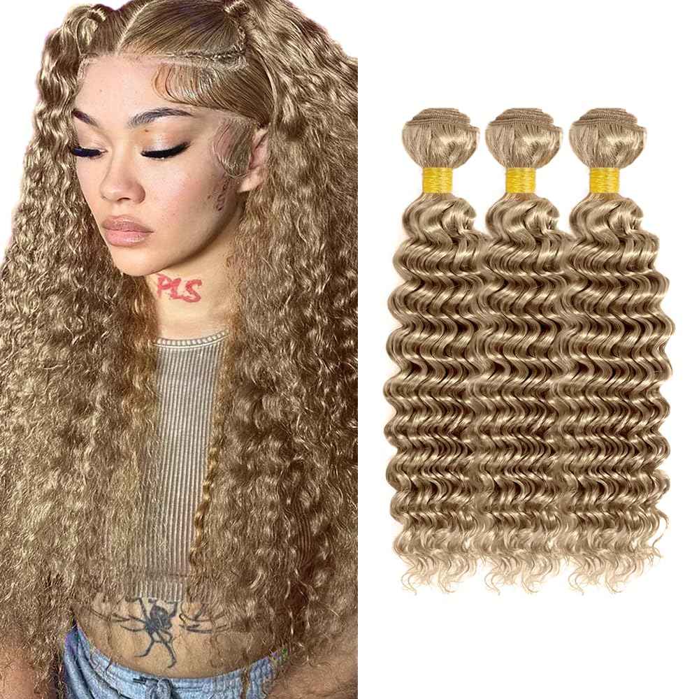30 32 34 inch Ash Blonde Bundles #22 Deep Wave Bundle Human Hair Blonde Wet and Wavy Bundle Color #22 Hair Weave
