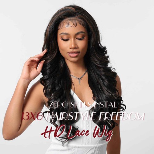 Allbell 13x6 Lace Front Wigs Brown Highlight Black Wig 26Inch Long Body Wave Brunette Synthetic Lace Wig for Women,Wig with Pre Plucked Natrural Hairline and Baby Hair for Daily Party Use