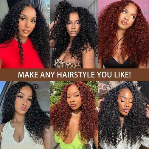 V Part Curly Wig Human Hair 200% Density Upgrade U Part Wig with Adjustable Drawstring No Leave Out Glueless V Shape Full Head Clip In Half Wig Human Hair Wig for Black Women Natural Color 16 Inch