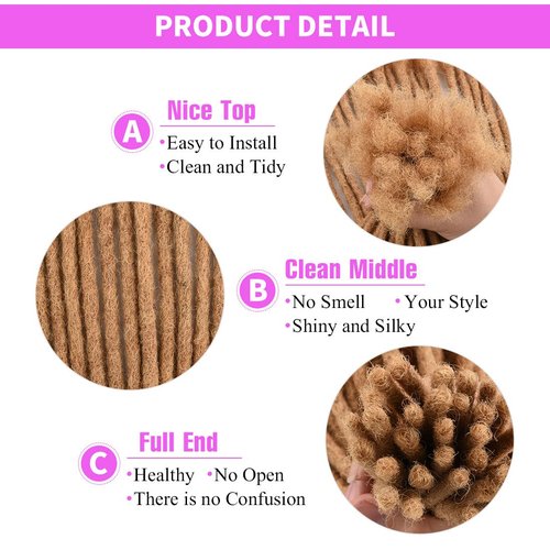 Loc Extensions Human Hair Dreadlock Extensions for Men/Women 100% Real Human Hair Permanent Dreadlock Extensions Locs Extensions Human Hair Can Be Dyed (0.6cm#27, 12inch/30strands)