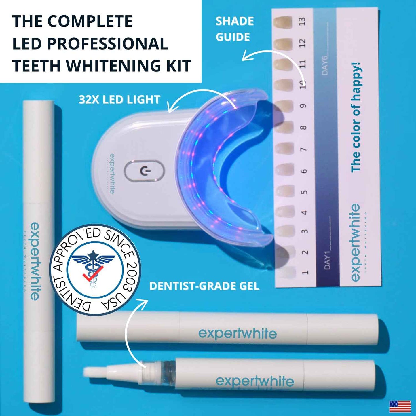 Instant Glo Teeth Whitening Kit with 32x LED Accelerator Light, Best Smile Whitener Gel Pens. Fast Results, for Sensitive Teeth, Enamel-Safe, Dentist-Trusted Incl. Mouth Tray, UV Light Whitening Kit
