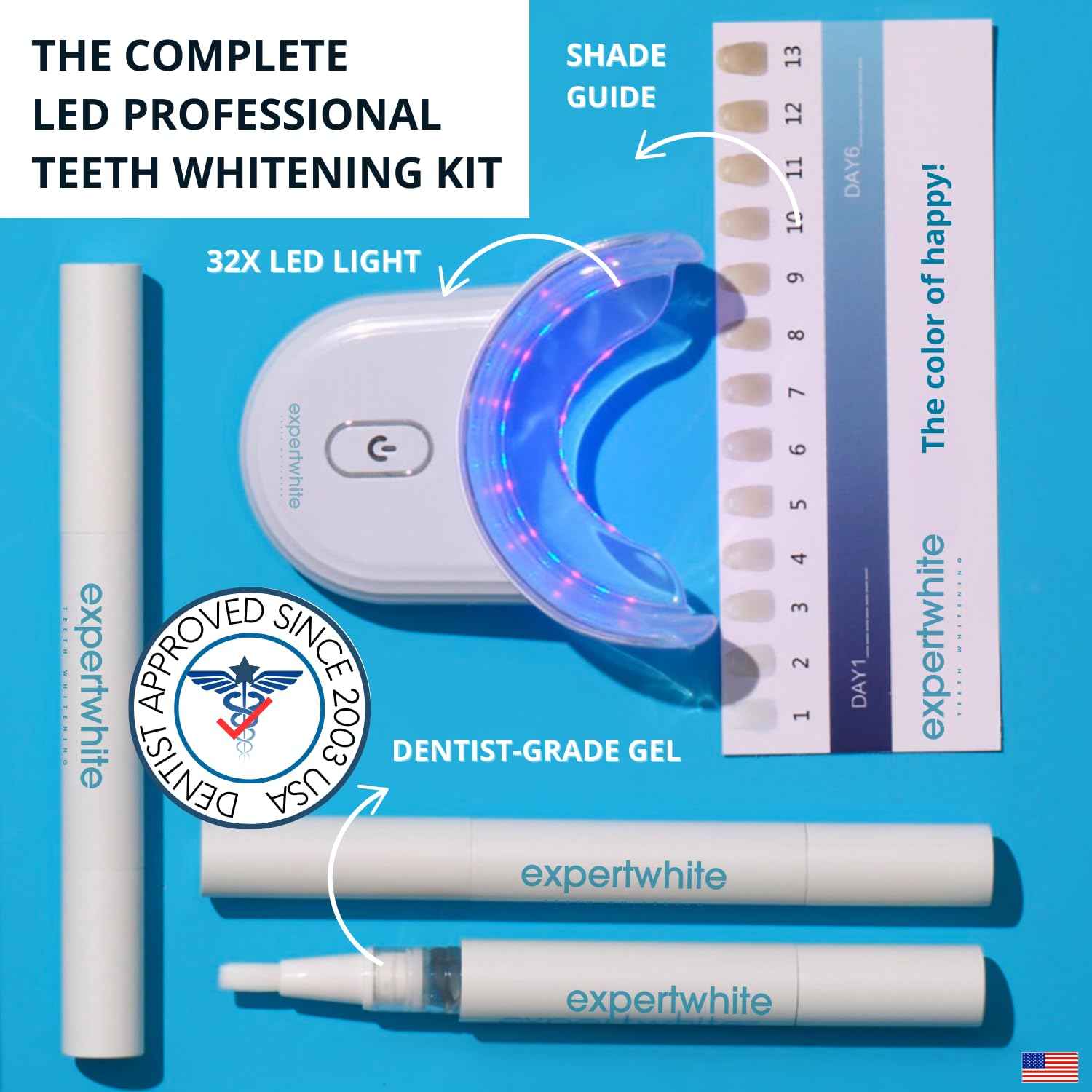 Instant Glo Teeth Whitening Kit with 32x LED Accelerator Light, Best Smile Whitener Gel Pens. Fast Results, for Sensitive Teeth, Enamel-Safe, Dentist-Trusted Incl. Mouth Tray, UV Light Whitening Kit