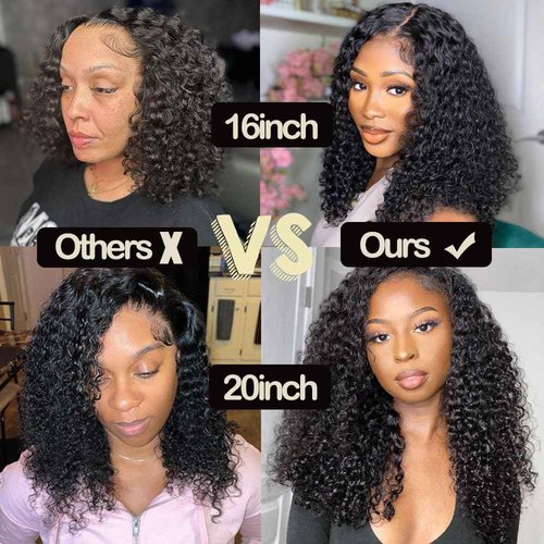 Youleas 180% Density 13x4 Kinky Curly Edges Baby Hair Lace Wig Deep Wave Curly Lace Front Human Hair Wigs Kinky Curly Edges Hairline Transparent HD Lace Frontal Wig (16inches)