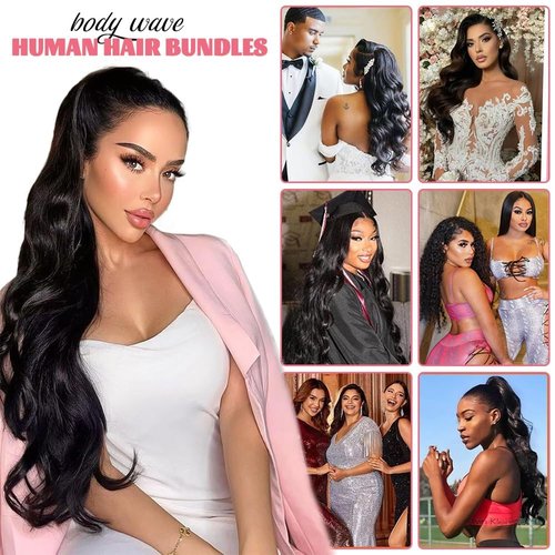 14A Human Hair Bundles 32 Inch Body Wave Bundles Human Hair 100% Unprocessed Brazilian Virgin Hair Body Wave 1 Bundle Human Hair Extensions for Women Natural Color Quick Weave