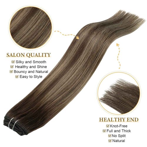 Clip in Hair Extensions Real Human Hair Balayage Chocolate Brown to Caramel Blonde Ombre Natural Clip on Remy Brazilian Hair Extensions Double Weft Straight Clip ins Hair for Women 18 Inch 60G 5 PCS