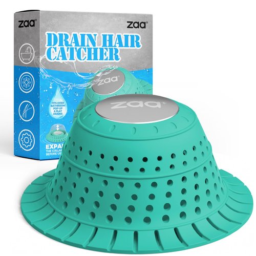 zaa Bathtub Drain Hair Catcher, Silicone Collapsible 1 Pack Drain Protector for Pop-Up and Regular Drains of Shower, Bathtub, Tub, Bathroom, Sink, Mint Green