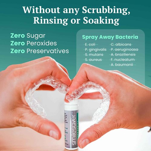 Smilesaver Retainer Cleaner - A Clean Label, Safe, 30 Sec Spray Cleaner for Retainers, Invisalign, Dentures. Minty Taste. Portable. Convenient. No Rinsing. Protects Oral Health. (1oz) (Pack of 6)
