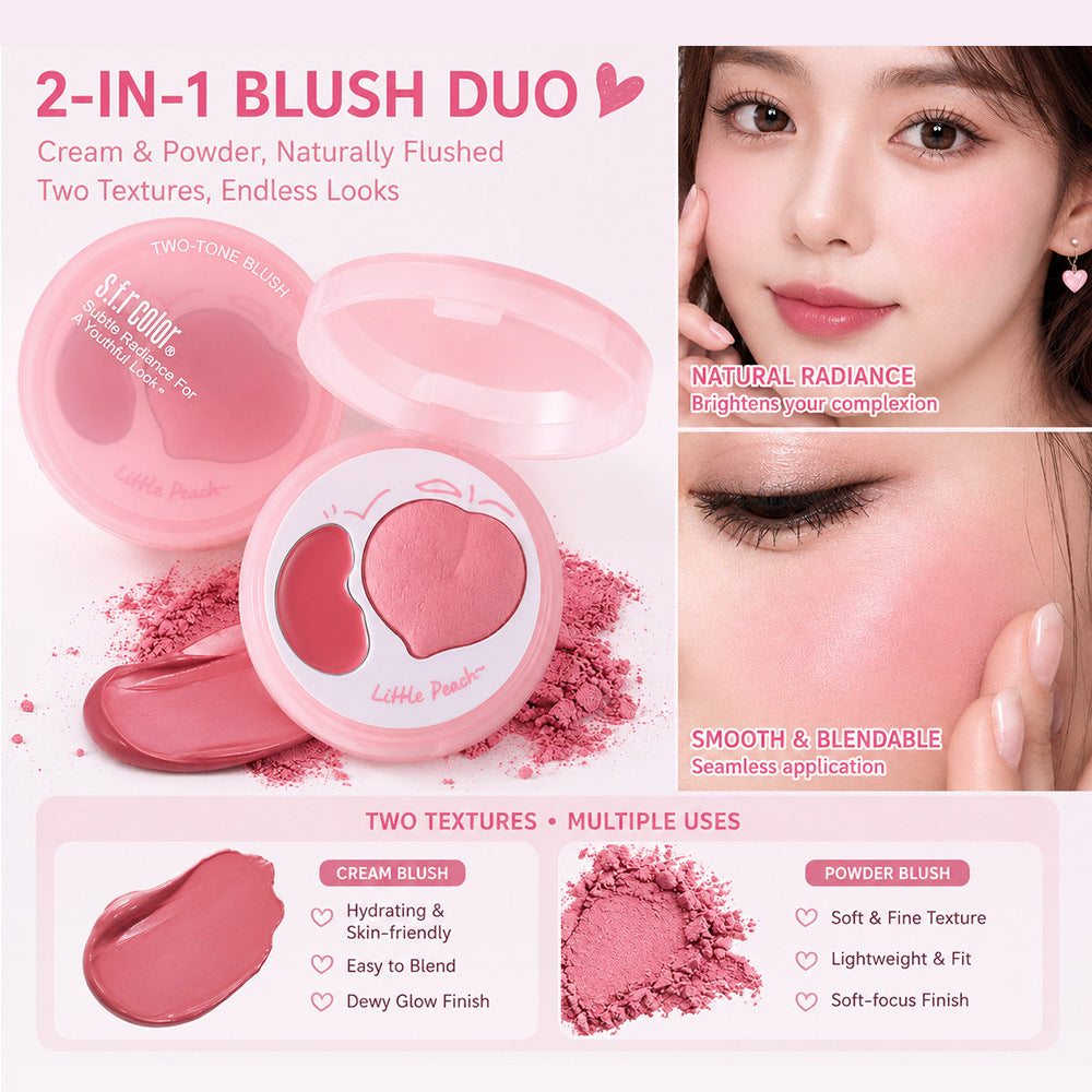 Heart-Shaped Blush Palette Dewy Skin Cream & Powder Makeup Set