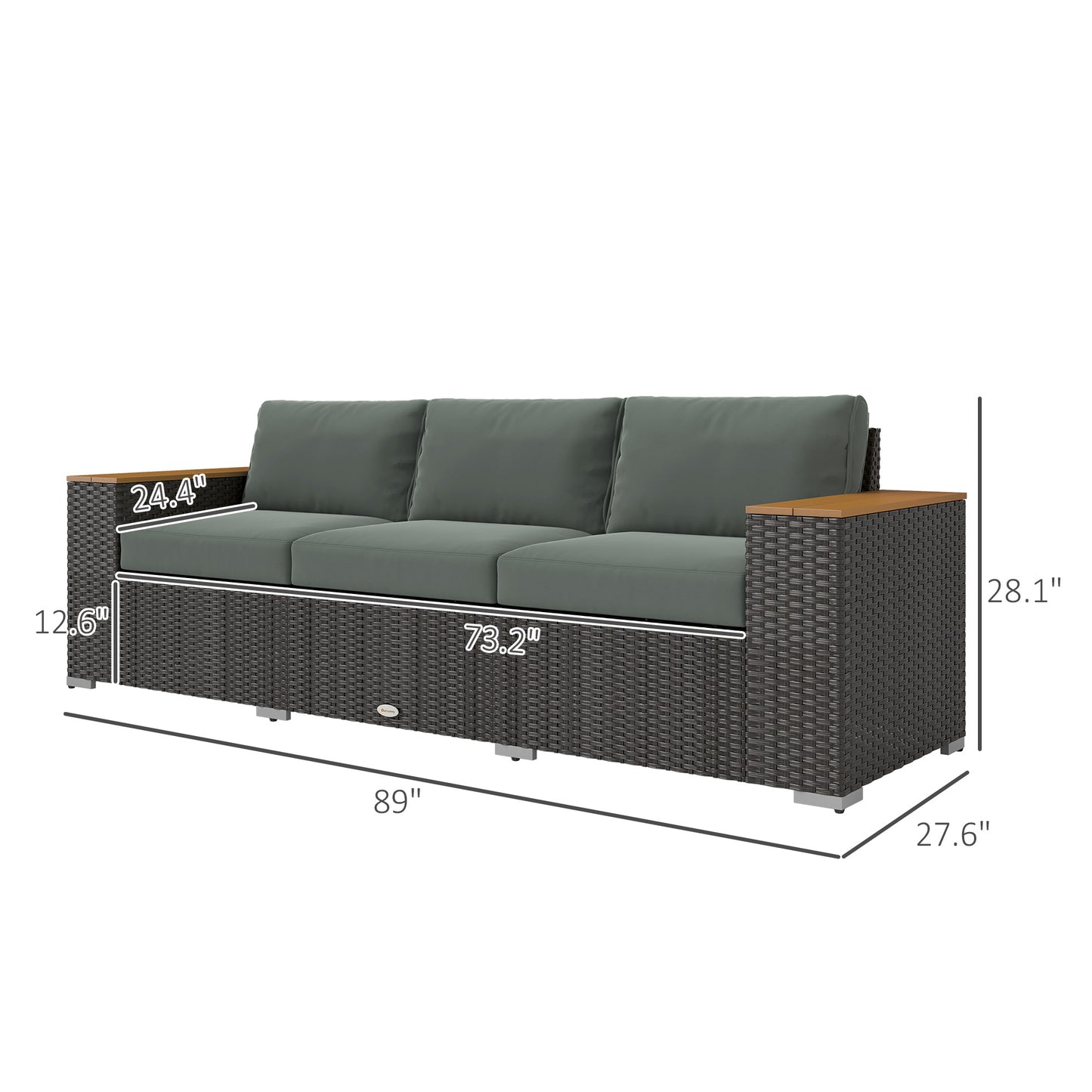 3-Seat Outdoor Sofa - PE Wicker Couch with 4" Cushions, Dark Gray