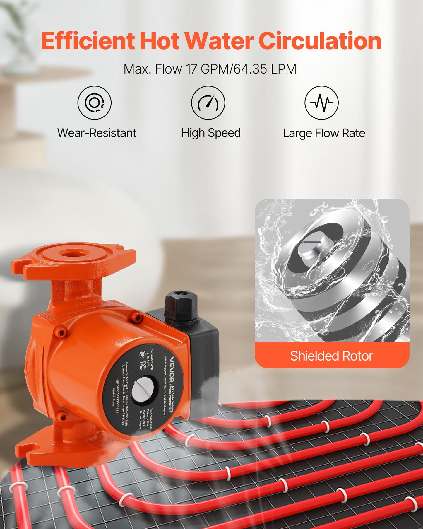 Cast Iron Circulator Pump 17 GPM 120V Hot Water Recirculating Pump 1-Inch Flange