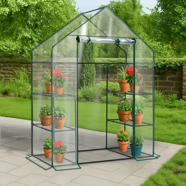 Mini Walk-In Greenhouse with PVC Cover, 4-Shelf Indoor Outdoor Garden Greenhouse 56x29x77 Inches
