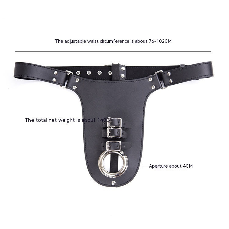 Men's Leather Iron Hoop Chastity Belt Underwear Black