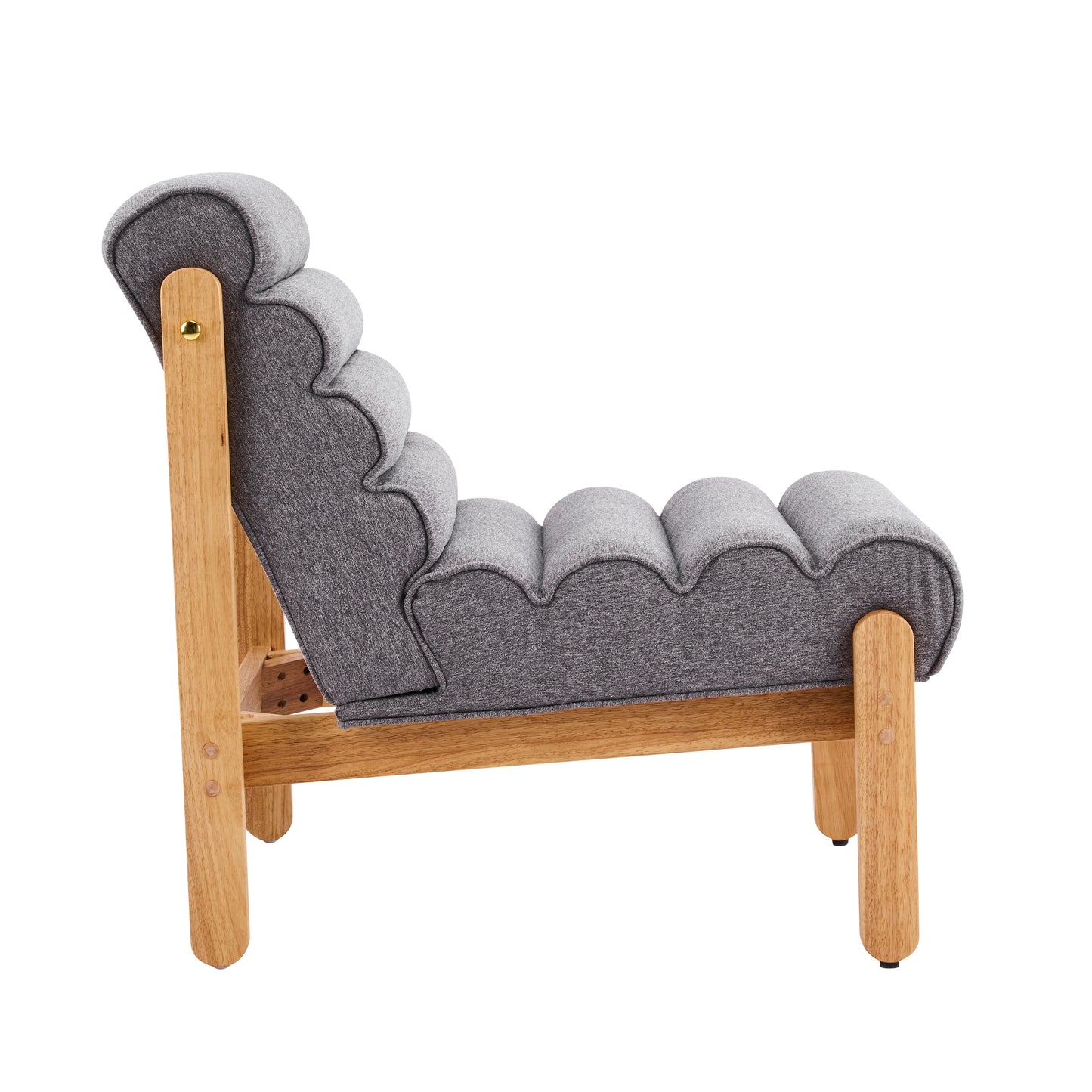 Fluffy Accent Chair Gray With Natural Solid Wood Frame