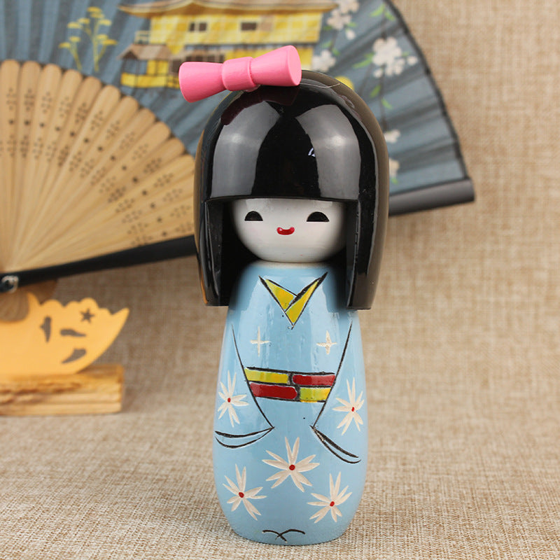 Japanese-Style Kimono Doll for Sushi Restaurant Decor - Handmade Wooden Figurine