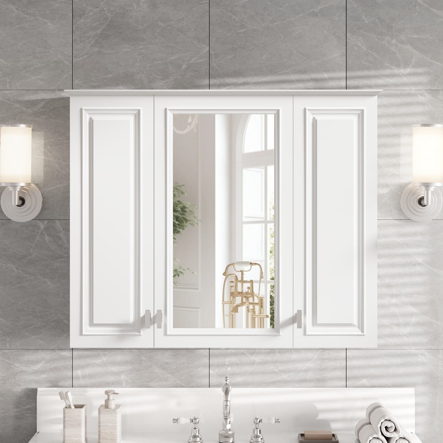 35-Inch Wall-Mounted Bathroom Cabinet with Mirror & 5 Shelves