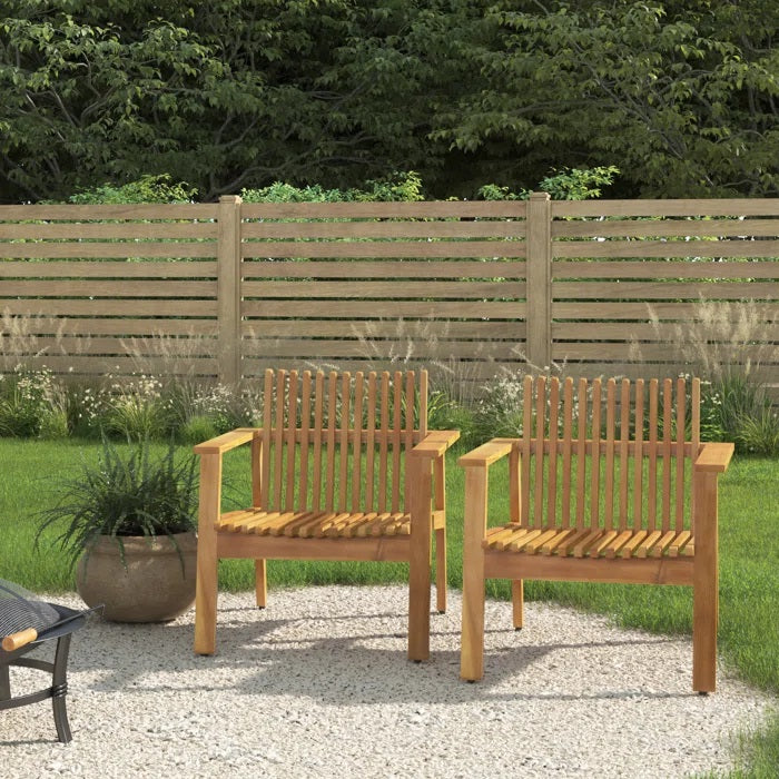 Outdoor Acacia Wood Slatted Club Chairs, Set Of 2, Teak Finish, Wood,