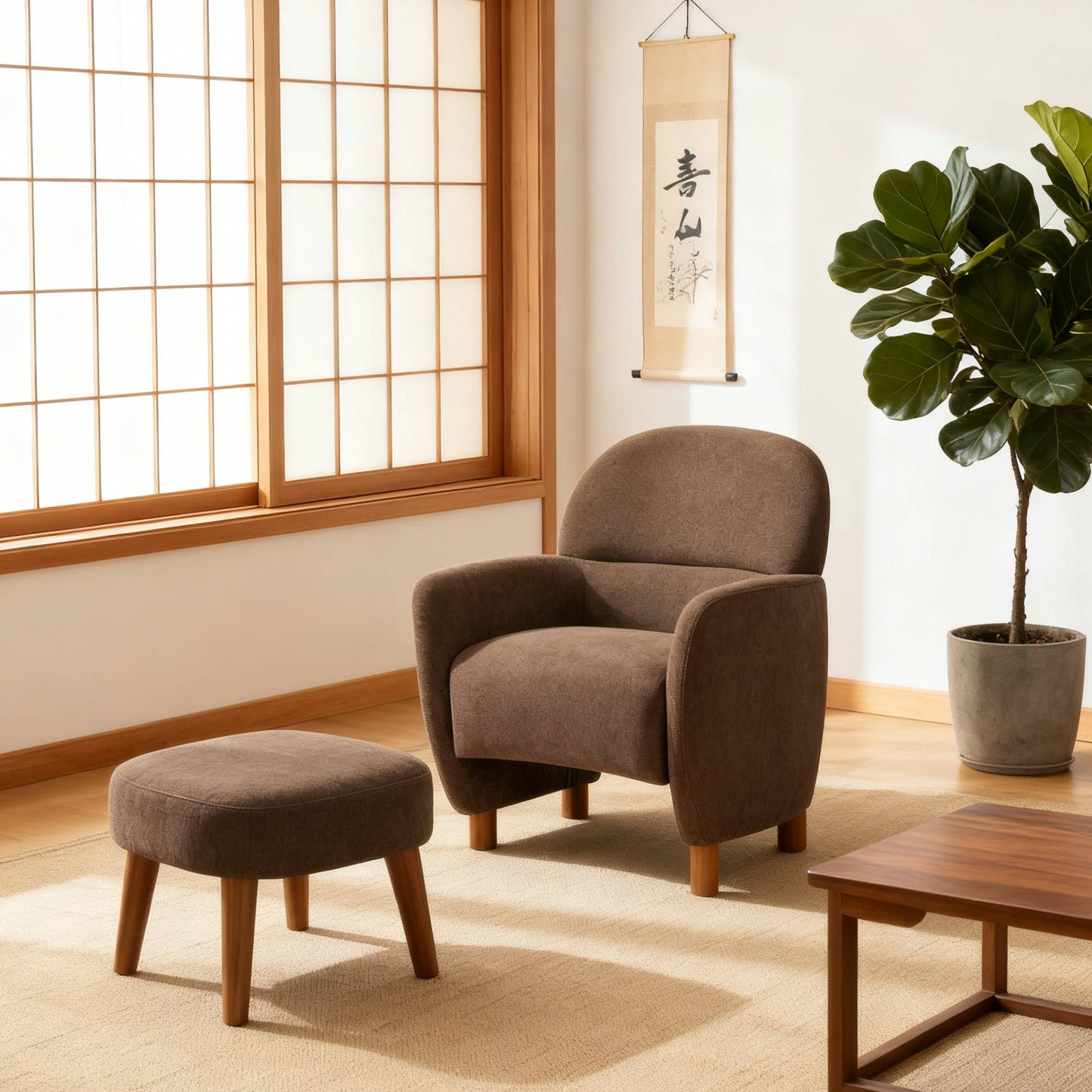 Modern Lazy Chair With Footrest Ottoman - Upholstered Leisure Sofa