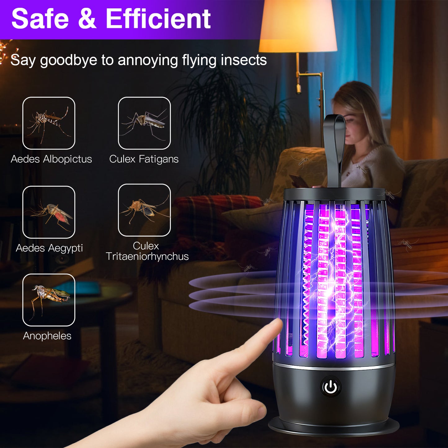 Rechargeable Mosquito Killer Lamp with Night Light and UV Trap for Indoor Outdoor Use