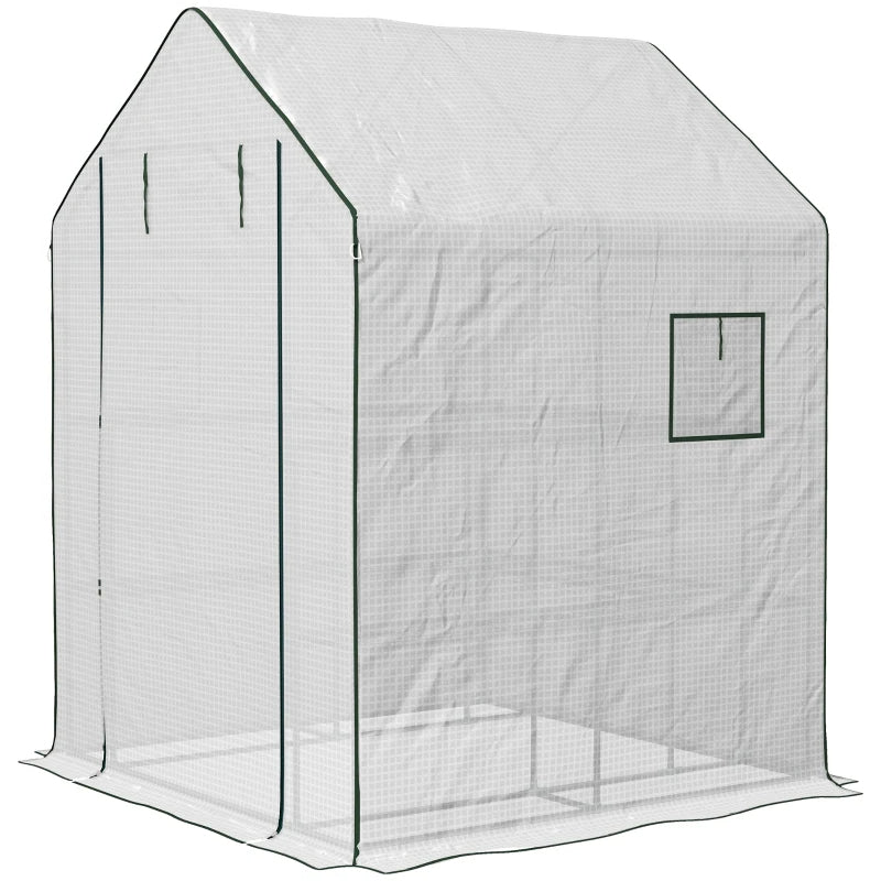 Portable Greenhouse with Shelves Walk-In Outdoor Garden Tent UV Water Resistant White