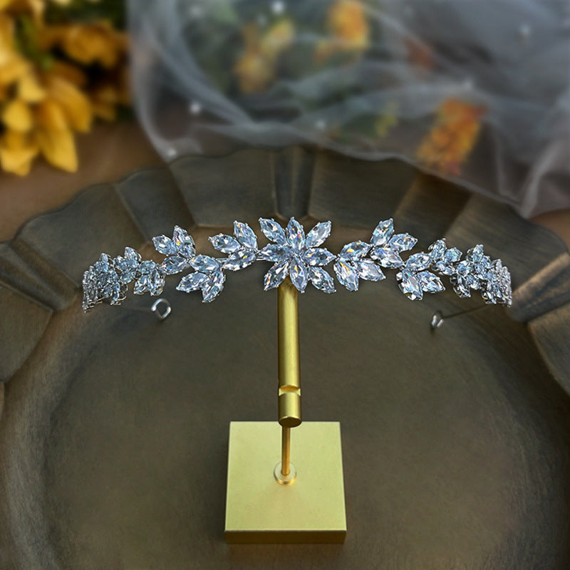 Bridal Zircon Crown Headband with Elegant Details
