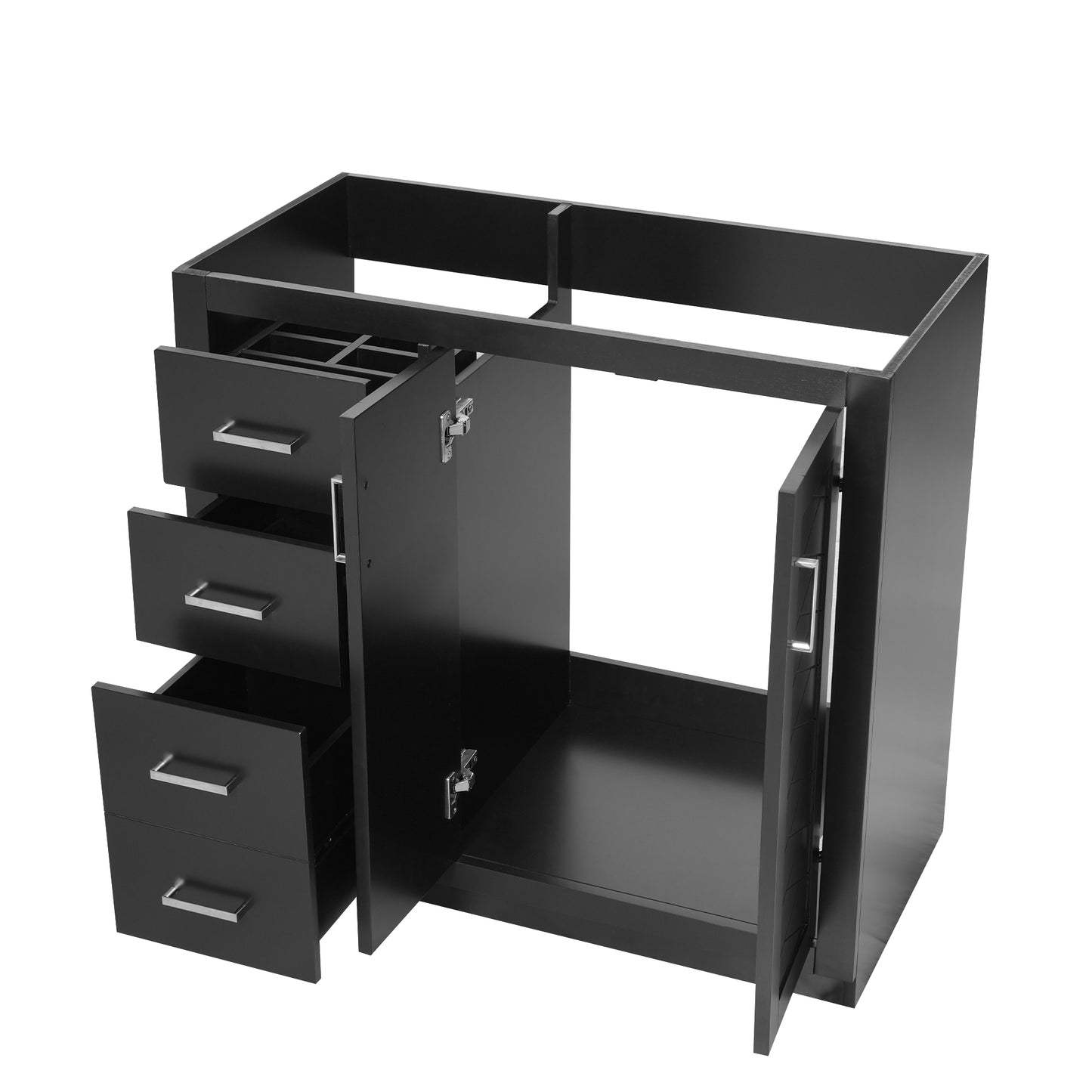36-Inch Black Bathroom Vanity with Solid Wood Frame & 3 Drawers