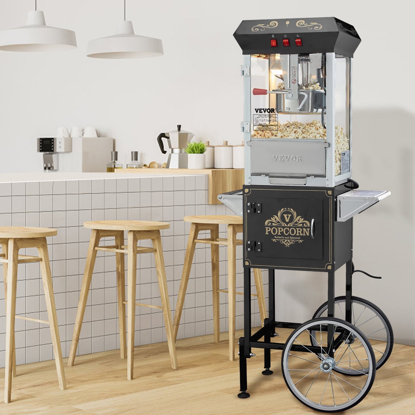 Commercial Popcorn Maker with Cart 850W 8 Oz Capacity for Events & Stores