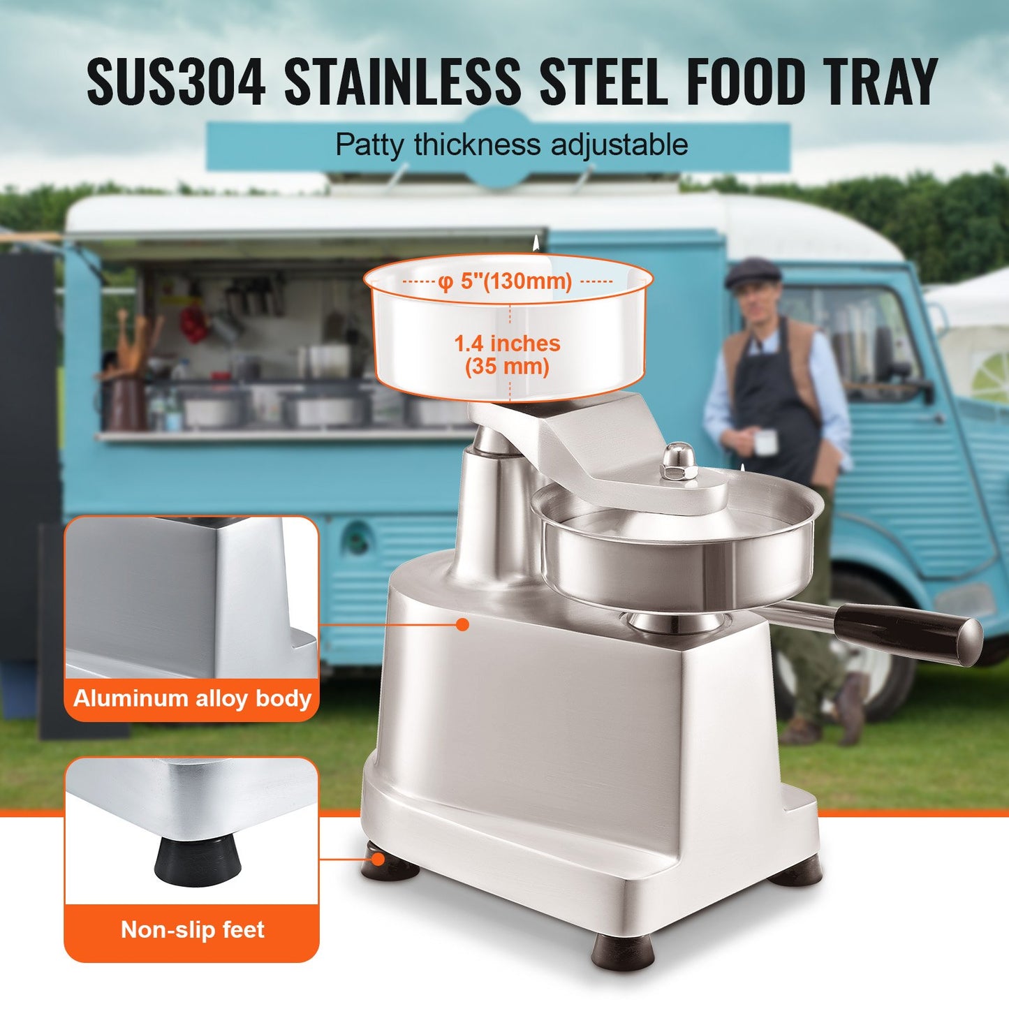 Heavy Duty Hamburger Patty Maker - 5-Inch Stainless Steel Press
