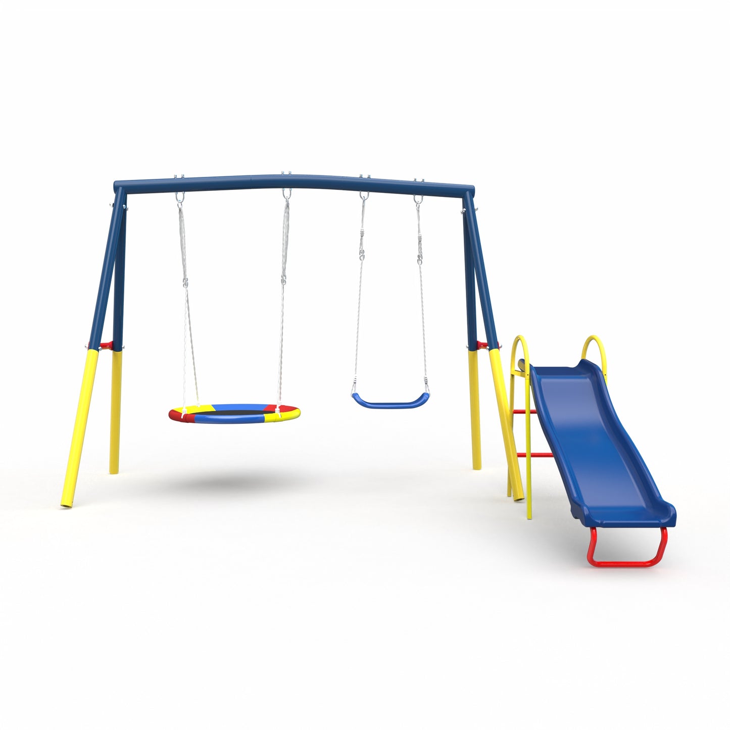 3 in 1 Heavy-Duty Metal Swing Set with Slide - Blue