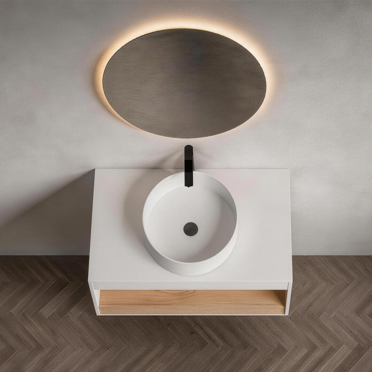 36" Floating Bathroom Vanity with White Round Vessel Sink