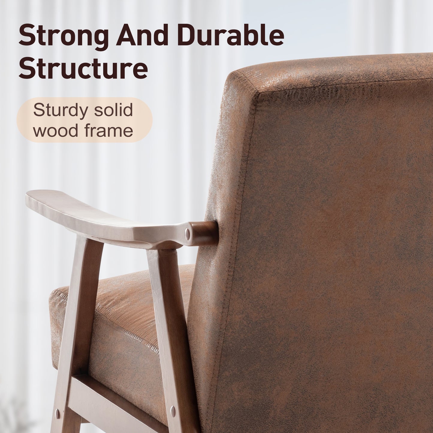 Mid-Century Modern Accent Chair with Solid Wood Frame - Brown