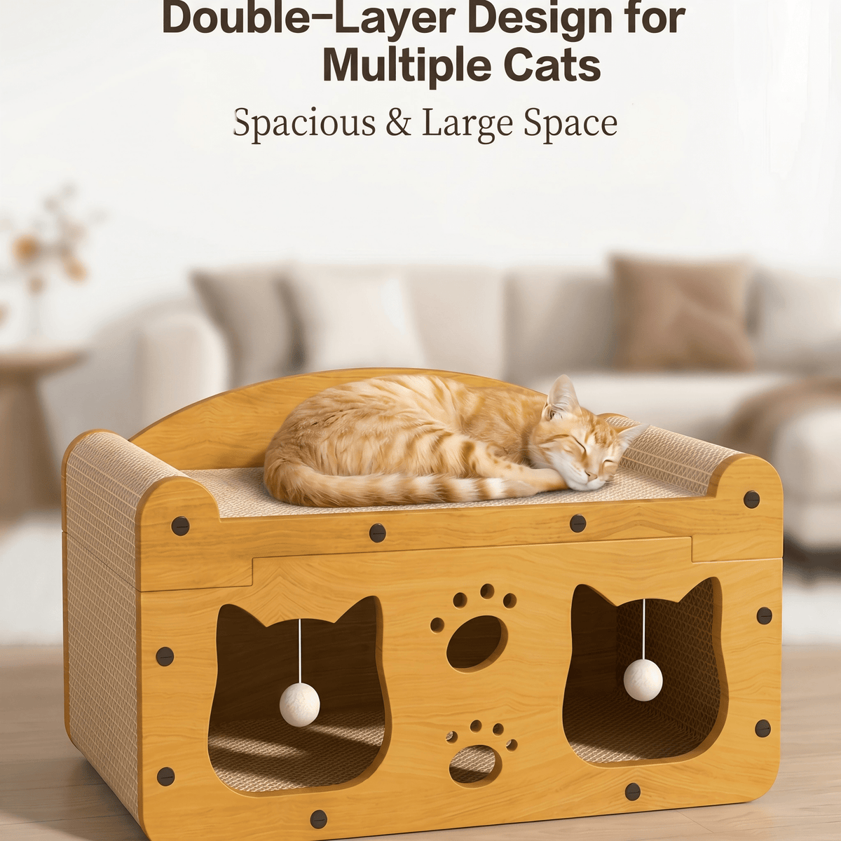 Multi-Style Double-Layer Cat House & Bed with Corrugated Cardboard, Interactive Toys & Ergonomic Support