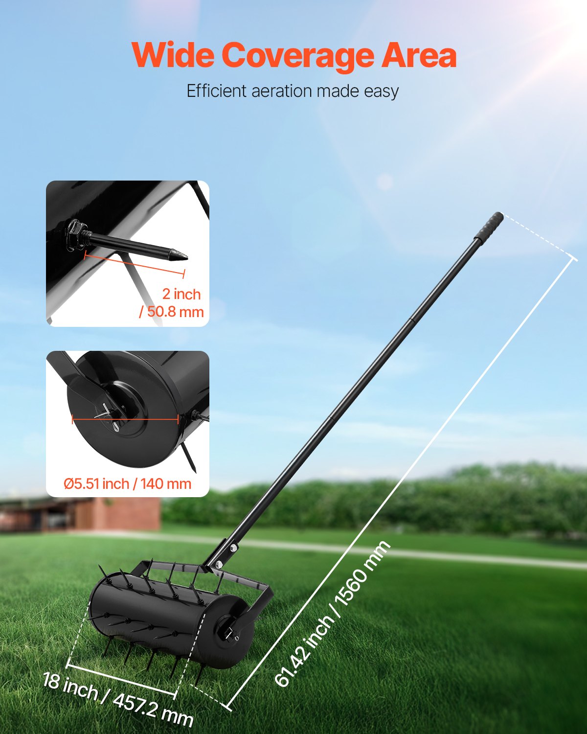 Heavy-Duty Manual Lawn Aerator with 27 Iron Spikes - 18-Inch Garden Tool