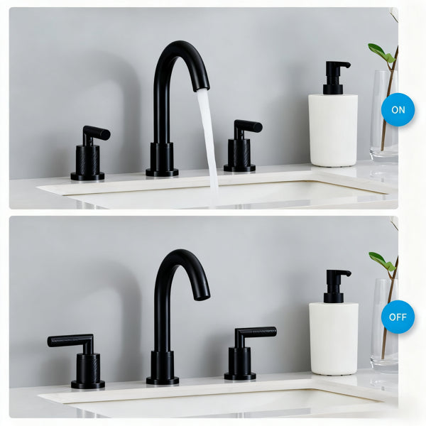 Matte Black Bathroom Sink Faucet - Widespread 2 Handle 360° Swivel Spout